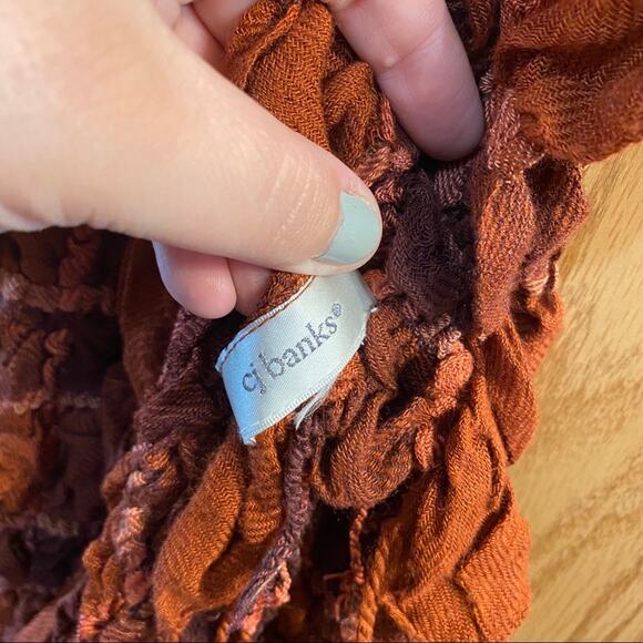 CJ Banks Stretchy Fall / Autumn Scarf Brown & Dark Orange w/ Fringe Approx 62 In - Picture 4 of 6